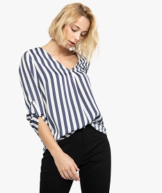 GEMO Blouse femme à rayures avec col V Imprimé