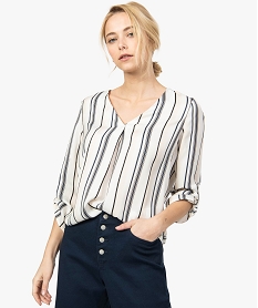 GEMO Blouse femme à rayures avec col V Imprimé