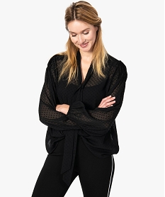 GEMO Blouse femme transparente à motifs plumetis Noir