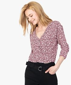 GEMO Blouse femme fleurie et courte à effet noué orange vif