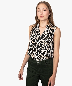 GEMO Blouse femme sans manches imprimée avec col chemise Imprimé