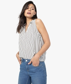 GEMO Blouse femme sans manches imprimée avec col chemise Imprimé