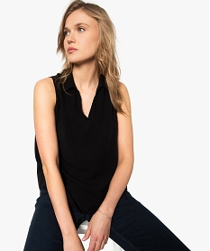 GEMO Blouse femme unie sans manches avec col chemise noir standard
