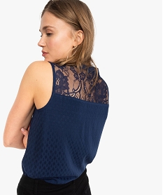 GEMO Blouse femme unie sans manches avec dentelle dans le dos Bleu