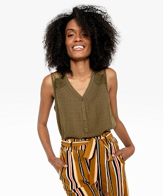 GEMO Blouse femme unie sans manches avec dentelle dans le dos Vert