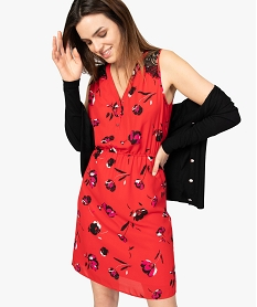 GEMO Robe femme à motifs fleuris et dentelle sur les épaules kaki vif