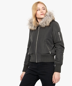 blouson femme coupe courte avec doublure chaude et capuche fantaisie gris manteaux9239201_1