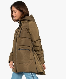 GEMO Manteau femme matelassé avec capuche doublée Vert