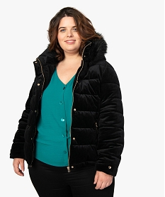 parka femme en velours avec capuche duveteuse noir vestes et manteaux9240601_1