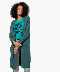 GEMO Gilet femme coupe longue en maille épaisse Vert