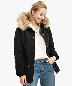 GEMO Manteau femme avec doublure chaude et capuche à bordure amovible Noir