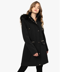 GEMO Manteau femme avec capuche à bord fantaisie Noir