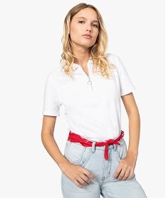 polo femme a manches courtes avec col zippe blanc tee-shirts tops et debardeurs9242201_1