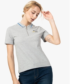 GEMO Polo femme à manches courtes avec col zippé Gris