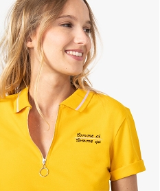 polo femme a manches courtes avec col zippe jaune tee-shirts tops et debardeurs9242401_2