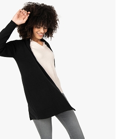 GEMO Gilet femme porté ouvert avec col châle côtelé Noir