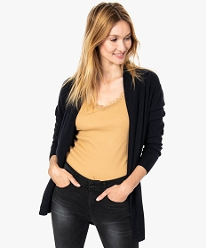 GEMO Gilet femme porté ouvert avec col châle côtelé Bleu
