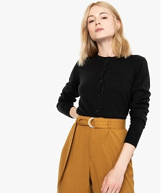 GEMO Gilet femme boutonné coupe classique et col rond Noir