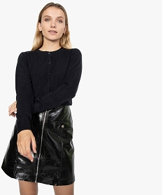 GEMO Gilet femme boutonné coupe classique et col rond Bleu