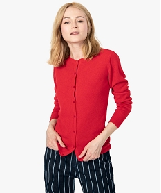 GEMO Gilet femme boutonné coupe classique et col rond rouge standard