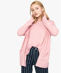 GEMO Gilet femme en maille chinée coupe longue porté ouvert Rose