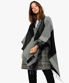GEMO Cape femme à motifs finition franges Gris