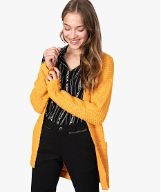 gilet femme porte ouvert grosse maille fantaisie jaune9244801_1