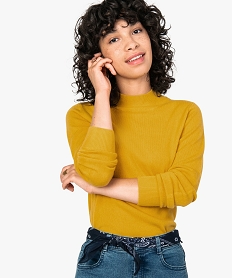 GEMO Pull femme col montant coloris uni Jaune