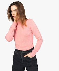 GEMO Pull femme col montant coloris uni Rose