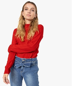 GEMO Pull femme col montant coloris uni Rouge