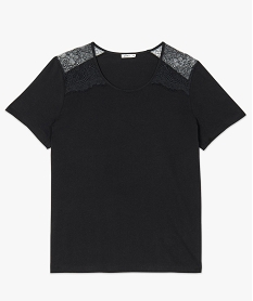 tee-shirt femme manches courtes avec dentelle aux epaules noir tee shirts tops et debardeurs9249001_4