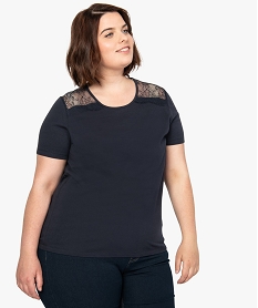 tee-shirt femme manches courtes avec dentelle aux epaules bleu9249101_1