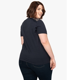 tee-shirt femme manches courtes avec dentelle aux epaules bleu9249101_3