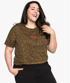 GEMO Tee-shirt femme grande taille à manches courtes avec message Imprimé