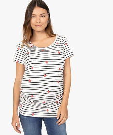 tee-shirt de grossesse raye a manches courtes a motif fraises imprime9251601_1