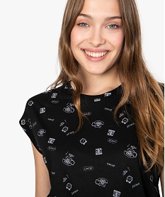 tee-shirt femme imprime avec manches courtes a revers noir9252501_2