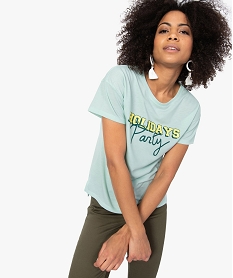 GEMO Tee-shirt femme fluide à manches courtes avec imprimé Vert
