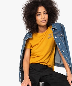 tee-shirt femme fluide a manches courtes avec imprime jaune9253301_1