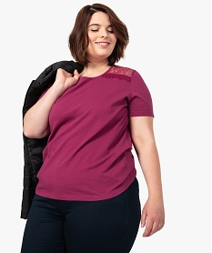 tee-shirt femme manches courtes avec dentelle aux epaules violet9254301_1
