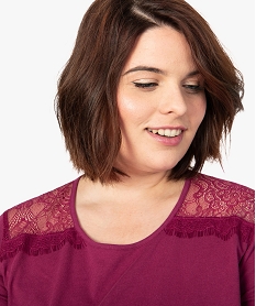 tee-shirt femme manches courtes avec dentelle aux epaules violet tee shirts tops et debardeurs9254301_2