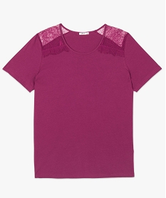 tee-shirt femme manches courtes avec dentelle aux epaules violet9254301_4