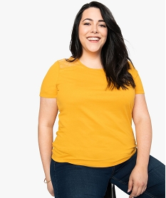 tee-shirt femme manches courtes avec dentelle aux epaules jaune9254501_1