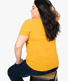 tee-shirt femme manches courtes avec dentelle aux epaules jaune9254501_3