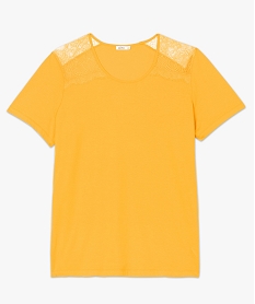 tee-shirt femme manches courtes avec dentelle aux epaules jaune9254501_4