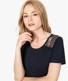 tee-shirt femme a manches courtes avec epaules en dentelle bleu9254901_2