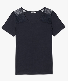 tee-shirt femme a manches courtes avec epaules en dentelle bleu9254901_4