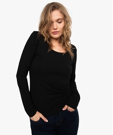 GEMO Tee-shirt femme à manches longues contenant du coton bio Noir