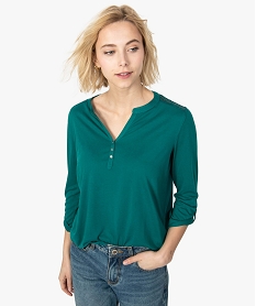 GEMO Tee-shirt femme à manches 34 boutonnées et dentelle au dos Vert