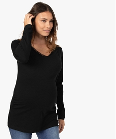 GEMO Tee-shirt de grossesse à col V dentelle en coton bio Noir