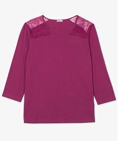 tee-shirt femme a manches longues et dentelle aux epaules violet9258101_4